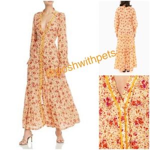 Poupette St Barth NWT Rita Floral Cotton Maxi Dress Peasant Prarie XS Yellow New